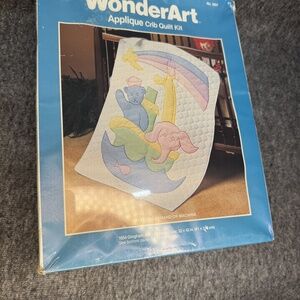 Vintage WonderArt Applique Crib Quilt Kit Ark Animals 32x42 Nursery Baby Blanket